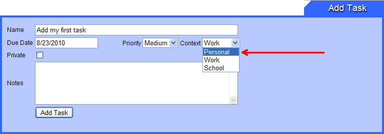 Task101 Add Task page Context highlighted