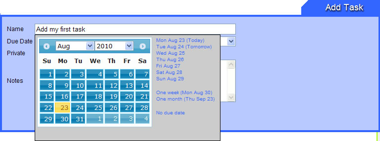 Task101 Add Task page Date Picker highlighted