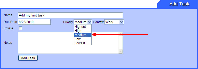Task101 Add Task page Priority highlighted
