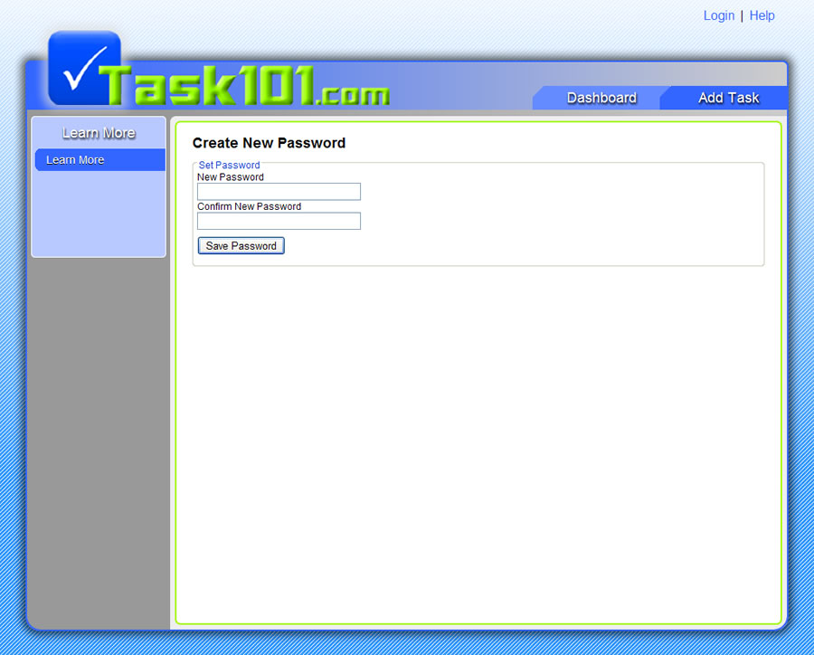 Task101 Create New Password page