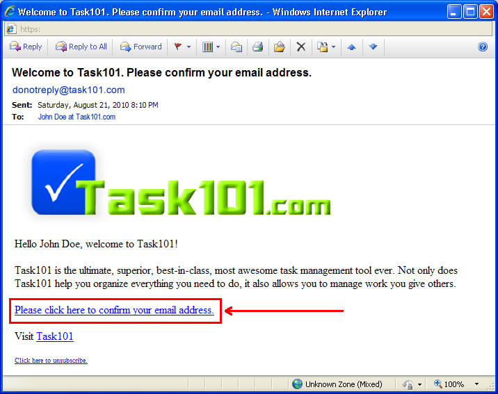 Task101 email address confirmation