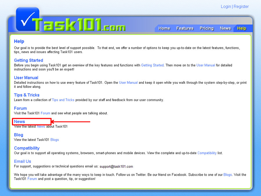 Task101 Help page News highlighted